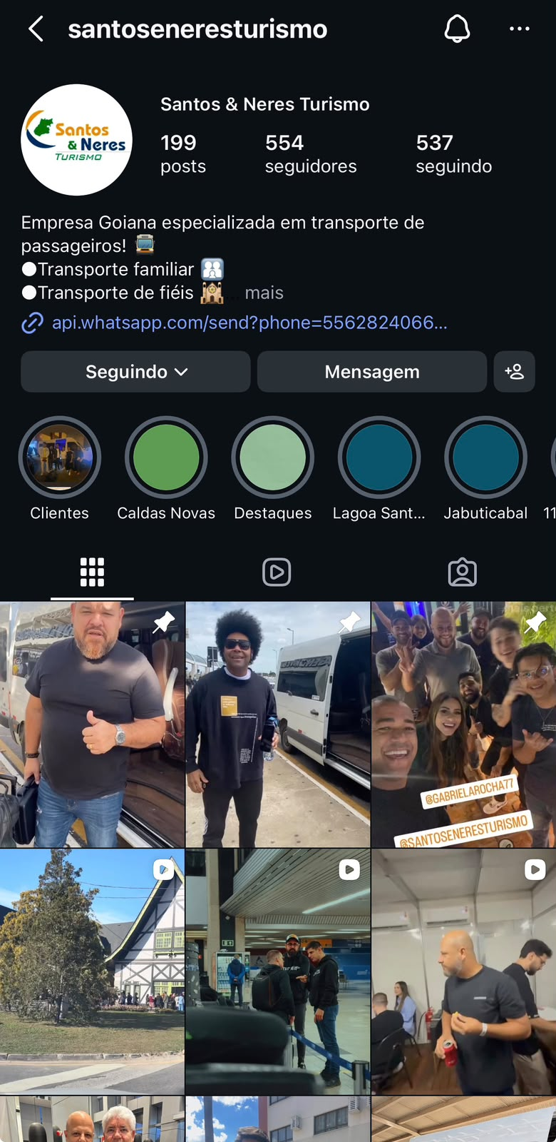 Print do perfil oficial da Santos & Neres Turismo no Instagram